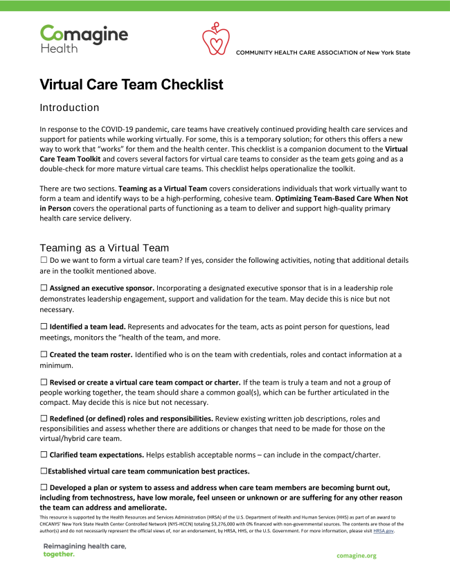 3Virtual Care Team Checklist.docx Community Health Care Association